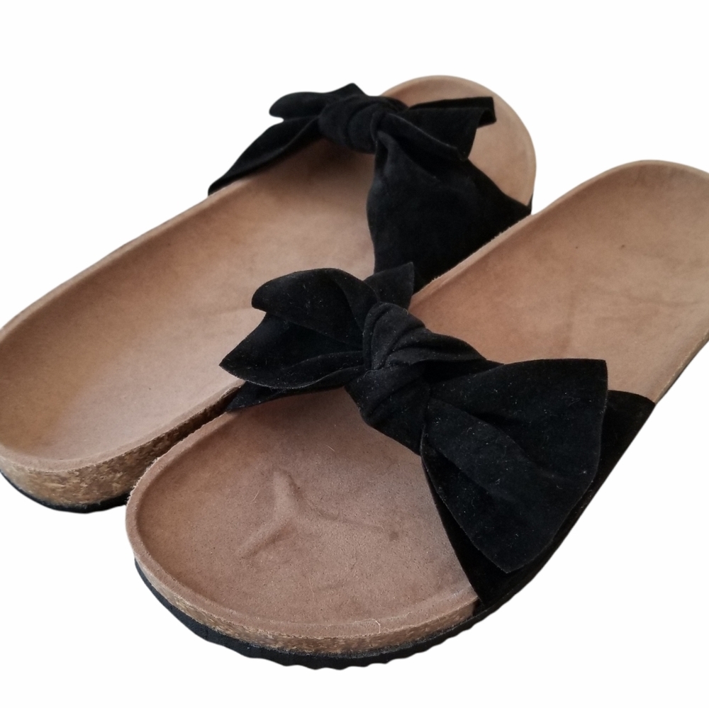 Black Velvet Bow Cork Heel Slip-On Sandals EU 39 - Picture 15 of 15